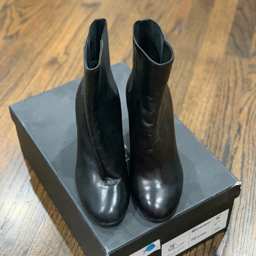 New Rag & Bone Black Agnes Leather Boots Women’s Size 35 - Picture 2 of 16
